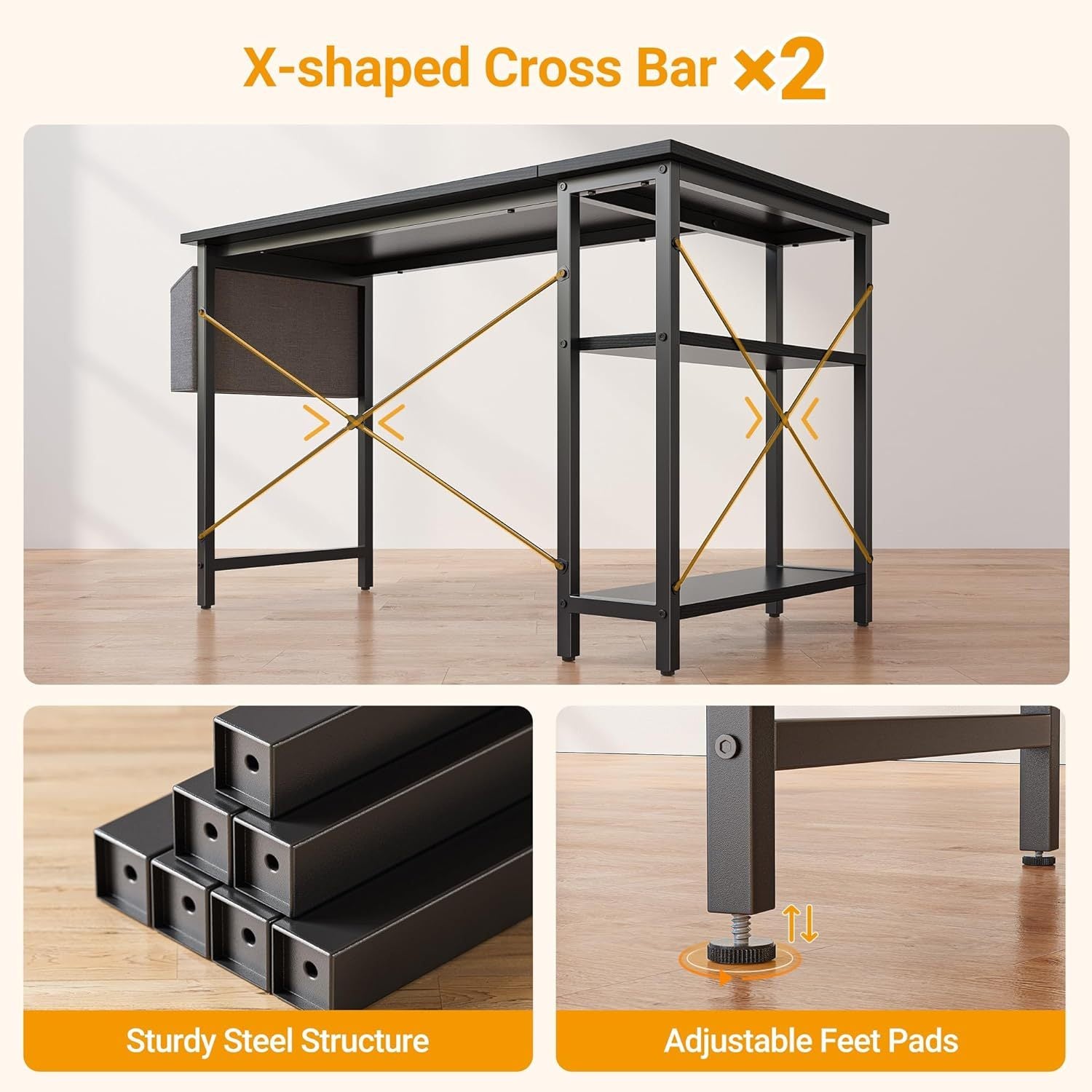 Fezibo L Shaped Desk, 40 Inch Computer Workstation with Adjustable Storage Shelves for Home Office Corner, Study And Writing Table, Black