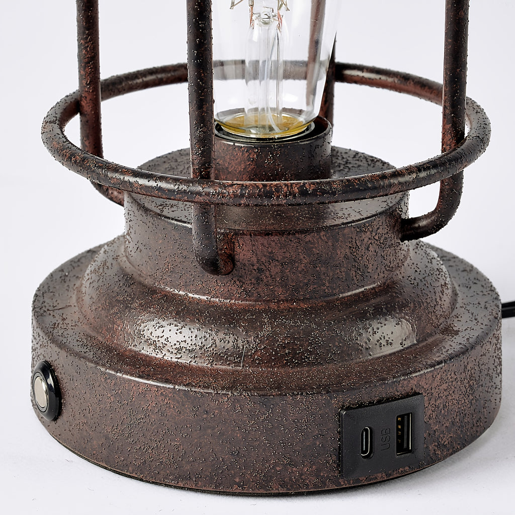 2 Pack Rustic Farmhouse Table Lamps for Living Room End Table with 4 LED Bulbs, Western Metal Lantern Lamps for Bedroom, 2 Lights- 9W Bright Rotary Switch Top Light + Touch Contorl 3 Way Dimmable Night Light, USB Charging, Natural Linen Shade, 23''