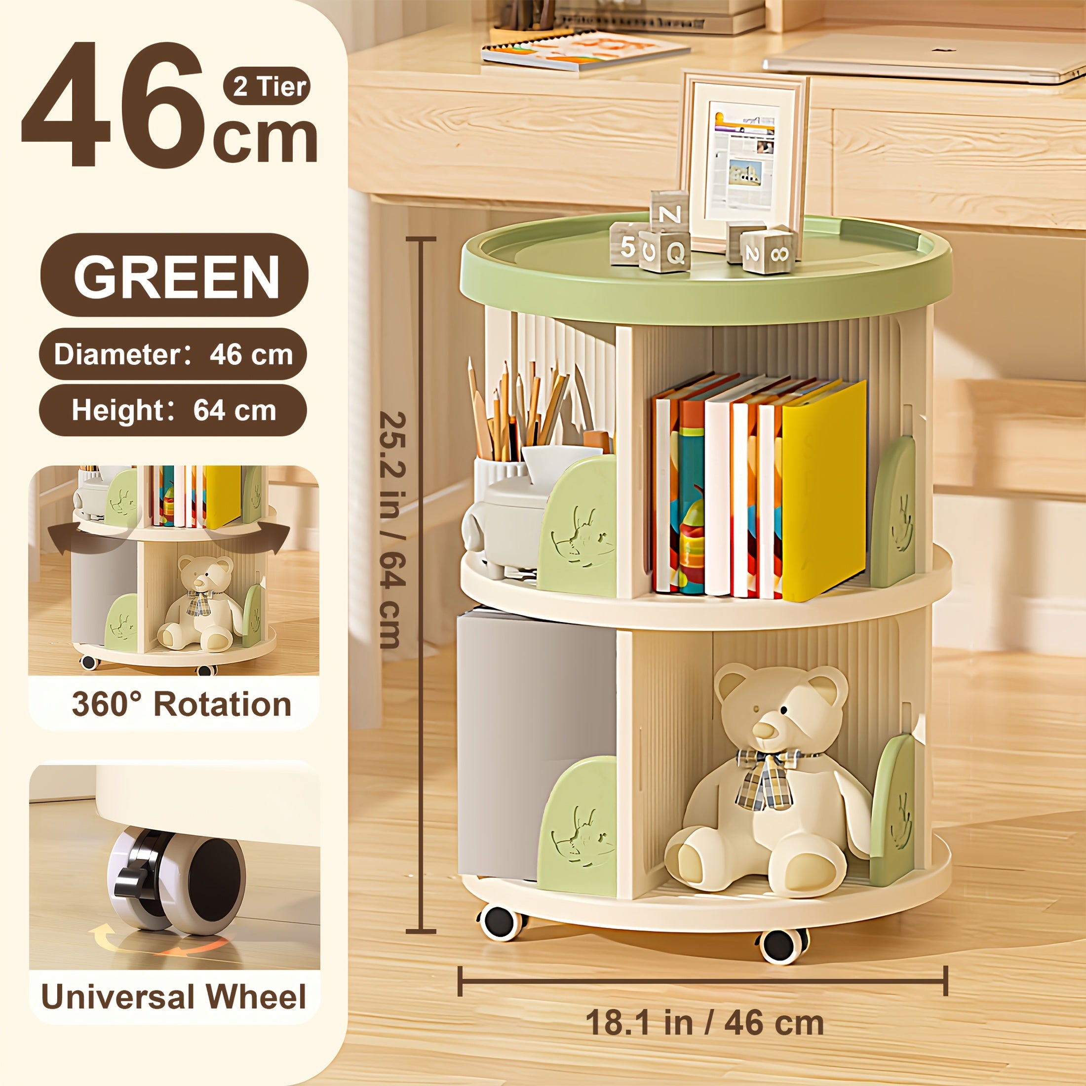 Rotating Round Bookshelf with 3\u002F4-Tier Shelves - Plastic Space-Saving Book Storage Shelf, Freestanding Rotatable Desk Organizer for Home, Office, Classroom - Easy Assembly, Compact for Small Spaces - Ideal for Books & Decor