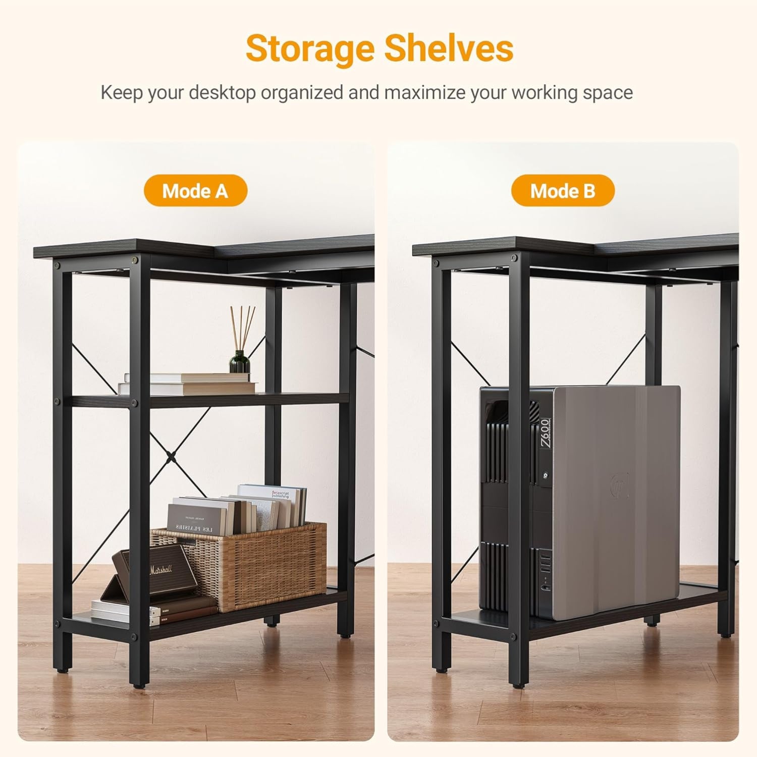 Fezibo L Shaped Desk, 40 Inch Computer Workstation with Adjustable Storage Shelves for Home Office Corner, Study And Writing Table, Black