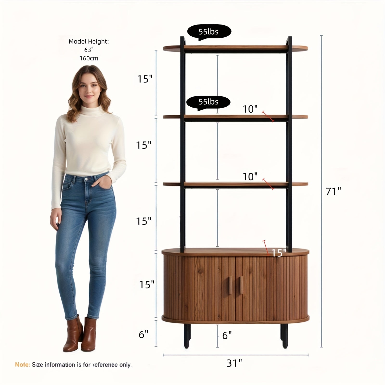 4-Tier Open Bookshelf 71 Inch High Floor Standing Display Bookcase Storage Rack With Storage Cabinets Living Room, Bedroom, Home Office Display Shelf Walnut