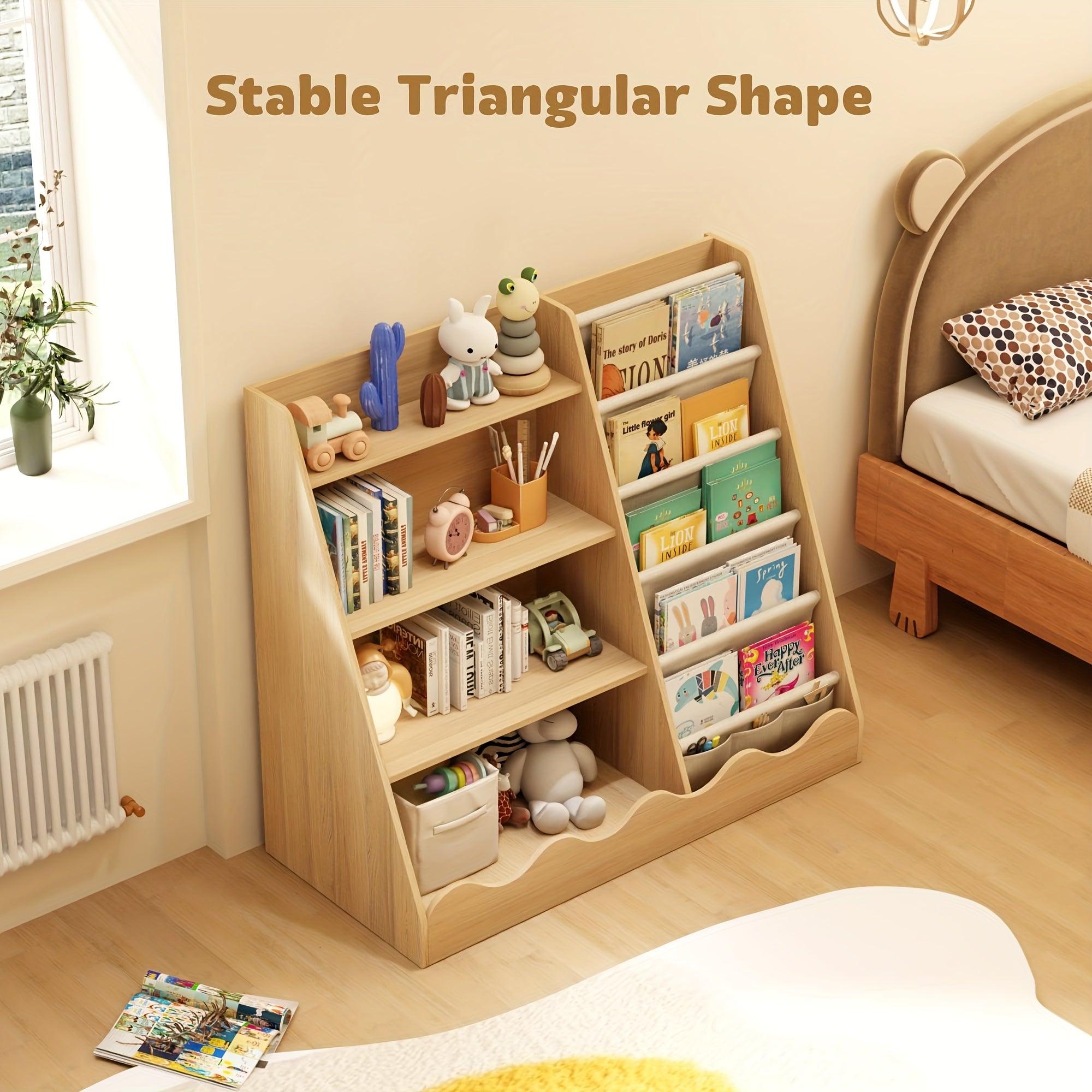 4-tier Bookshelf, 5-tier Hanging Bookcase, Baby Storage Bookshelf, Book And Toy Organizer Cabinet, Book Display Stand, Suitable For Game Rooms, Kindergartens, Classrooms, Libraries, Small Room Storage Shelves, Newspaper Rack.