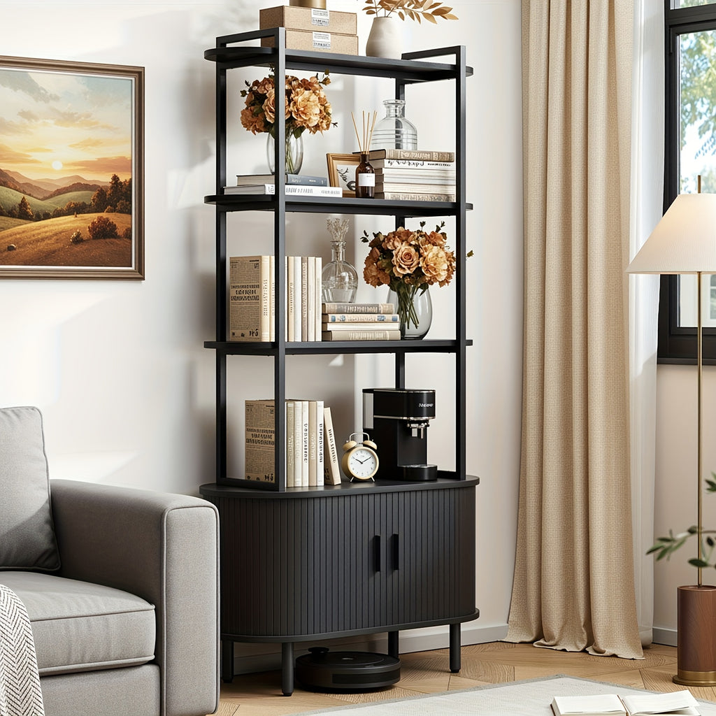 4-Tier Open Bookshelf 71 Inch High Floor Standing Display Bookcase Storage Rack With Storage Cabinets Living Room, Bedroom, Home Office Display Shelf Walnut