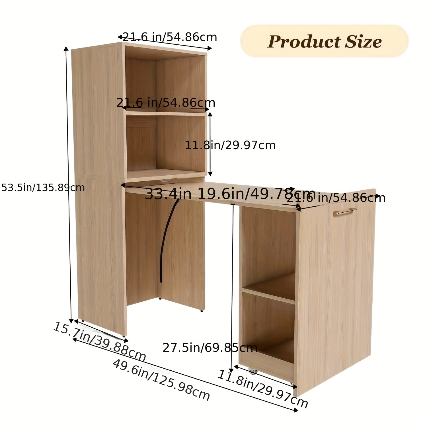 Foldable Stretchable Adjustable Height Desk with Mobile Wheels & Storage Shelves - Space-Saving Heavy-Duty PVC Frame, Walnut for Office, Small Apartments, Dorm Rooms - Easy Assembly Freestanding Writing Table