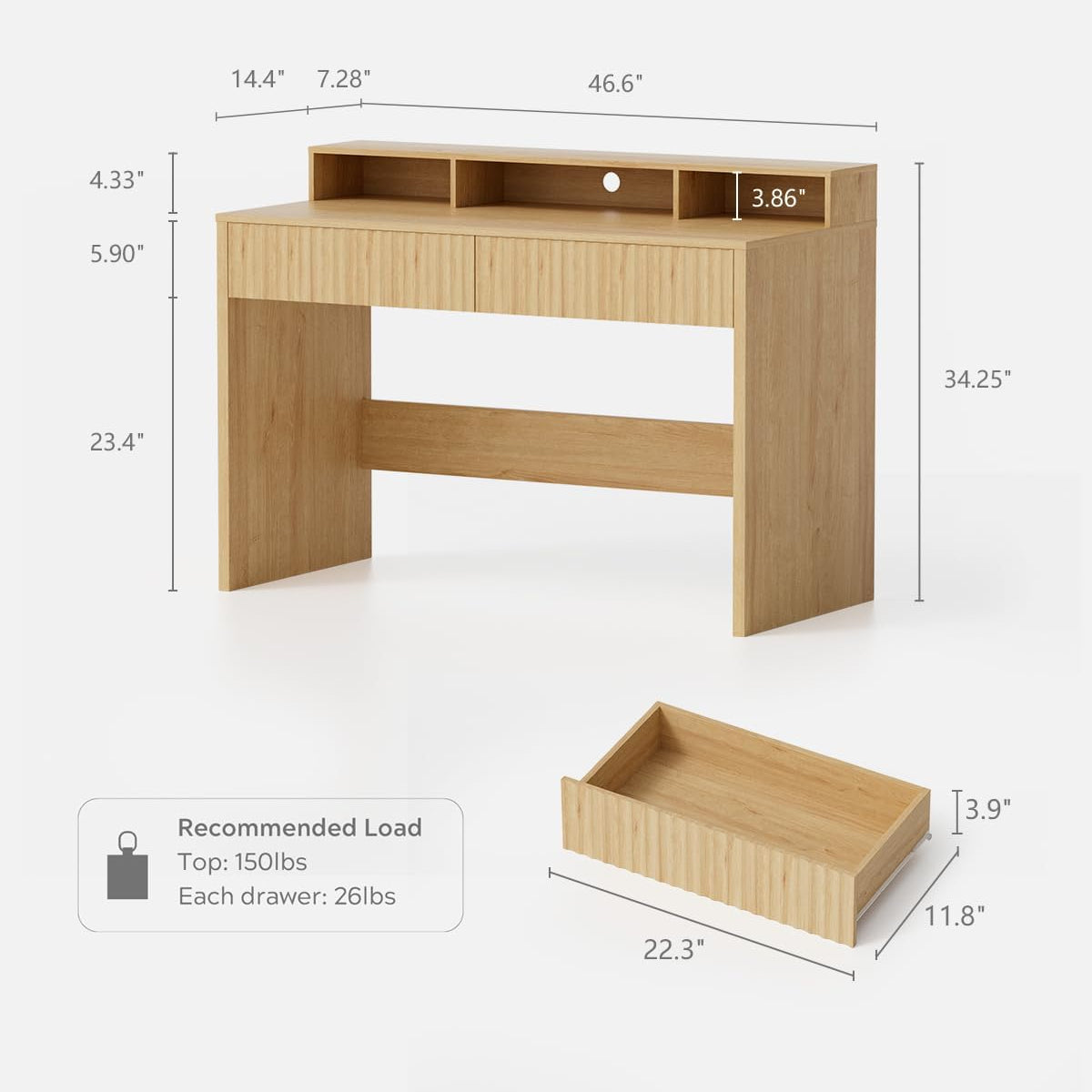 Fluted Office Desk with Storage Shelf, 47\