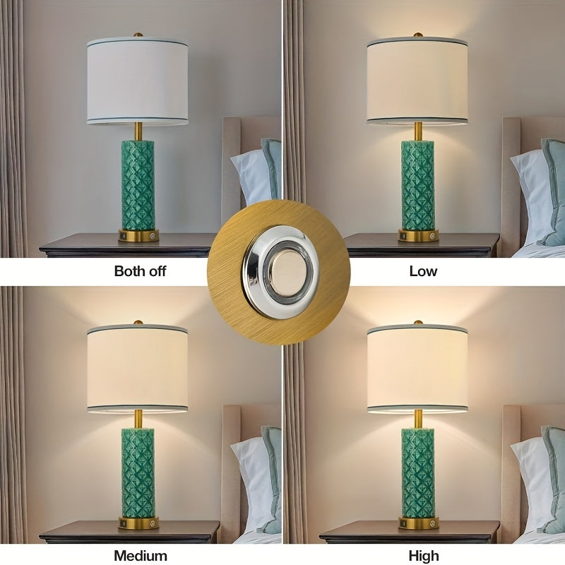 A set of 2 desk lamps with USB A+C port, 26 inch ceramic bedside desk lamp, 3-speed dimming, and linen lampshade for living room - including 2 light bulbs