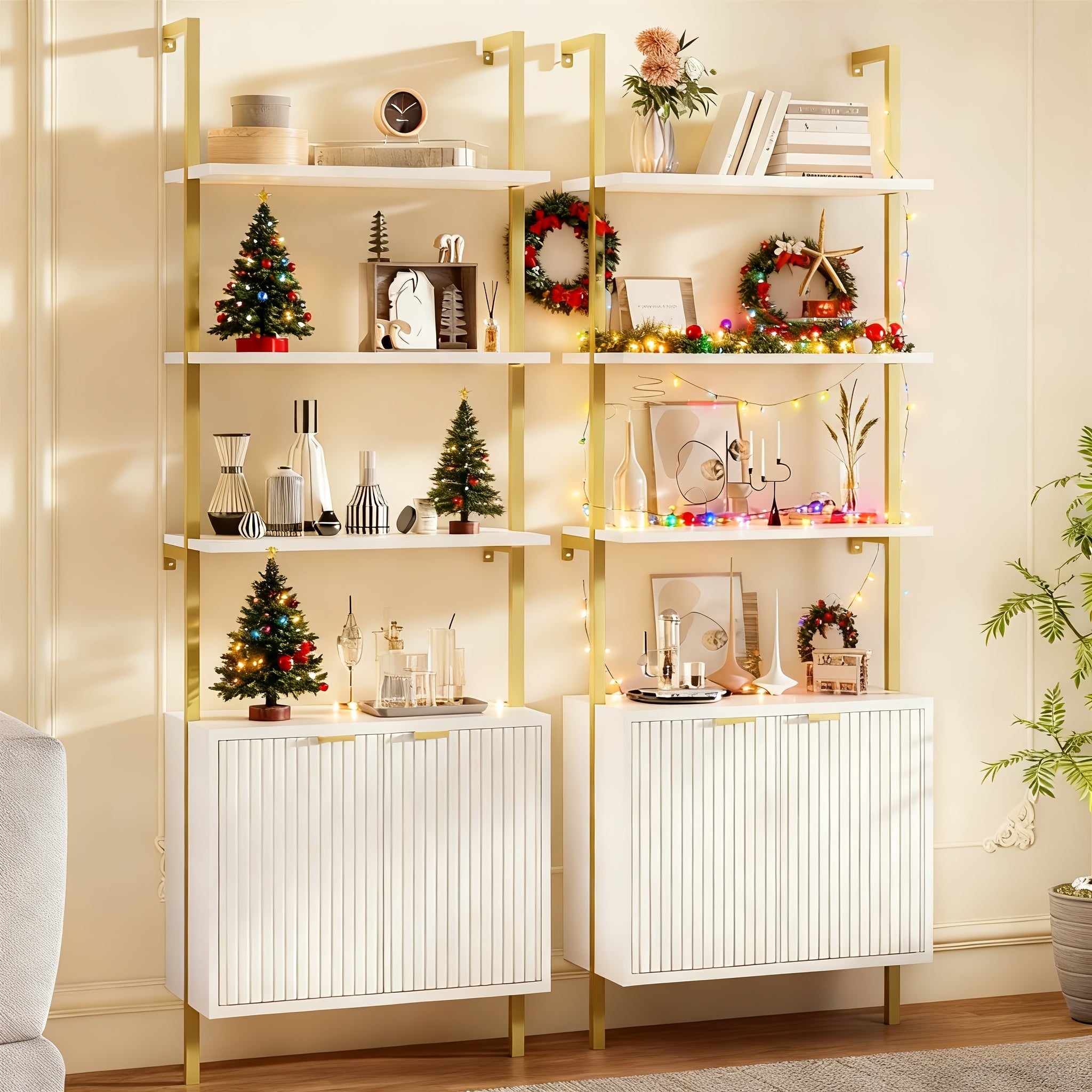 Ladder Bookshelf with Cabinet, 71\