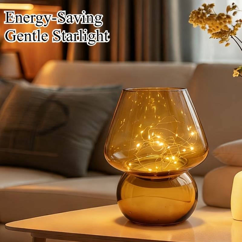 Glass Mushroom Lamp Battery-Powered - Cute Mushroom-Shaped Bulb with Glass &, Portable Table\u002FCendant for Rooms,, Rustic Decor (No Plug, Battery-Supported)