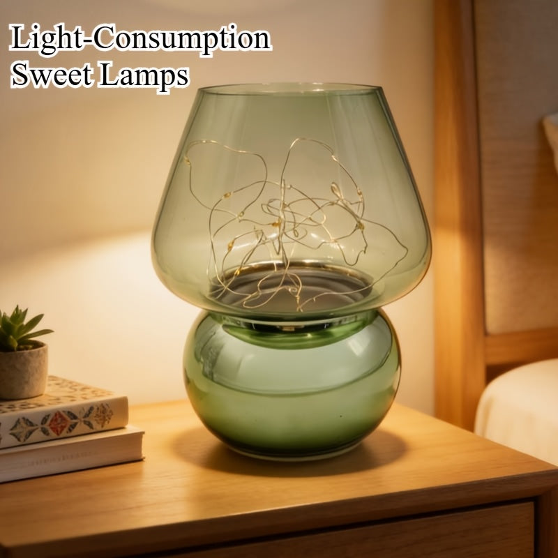 Glass Mushroom Lamp Battery-Powered - Cute Mushroom-Shaped Bulb with Glass &, Portable Table\u002FCendant for Rooms,, Rustic Decor (No Plug, Battery-Supported)
