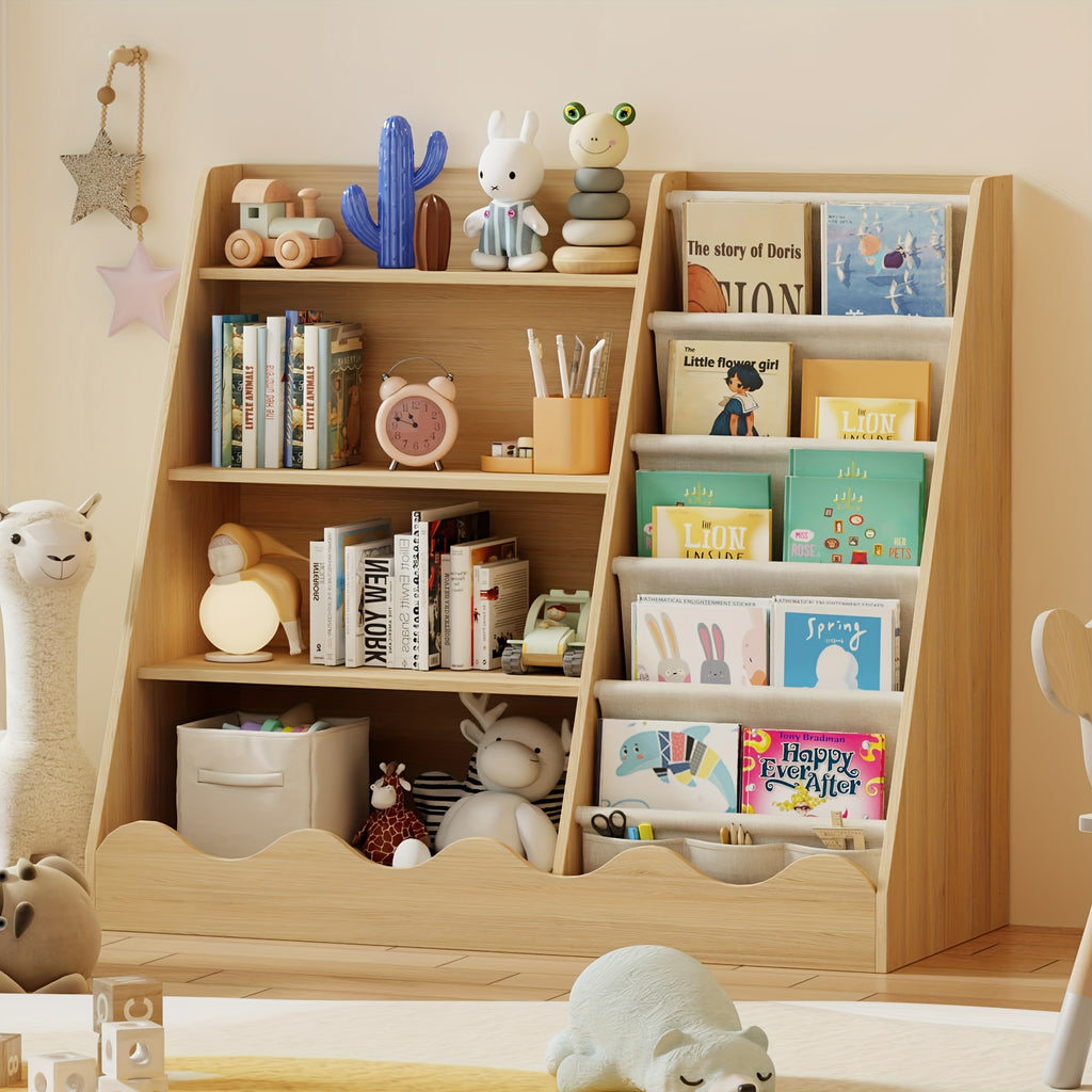 4-tier Bookshelf, 5-tier Hanging Bookcase, Baby Storage Bookshelf, Book And Toy Organizer Cabinet, Book Display Stand, Suitable For Game Rooms, Kindergartens, Classrooms, Libraries, Small Room Storage Shelves, Newspaper Rack.