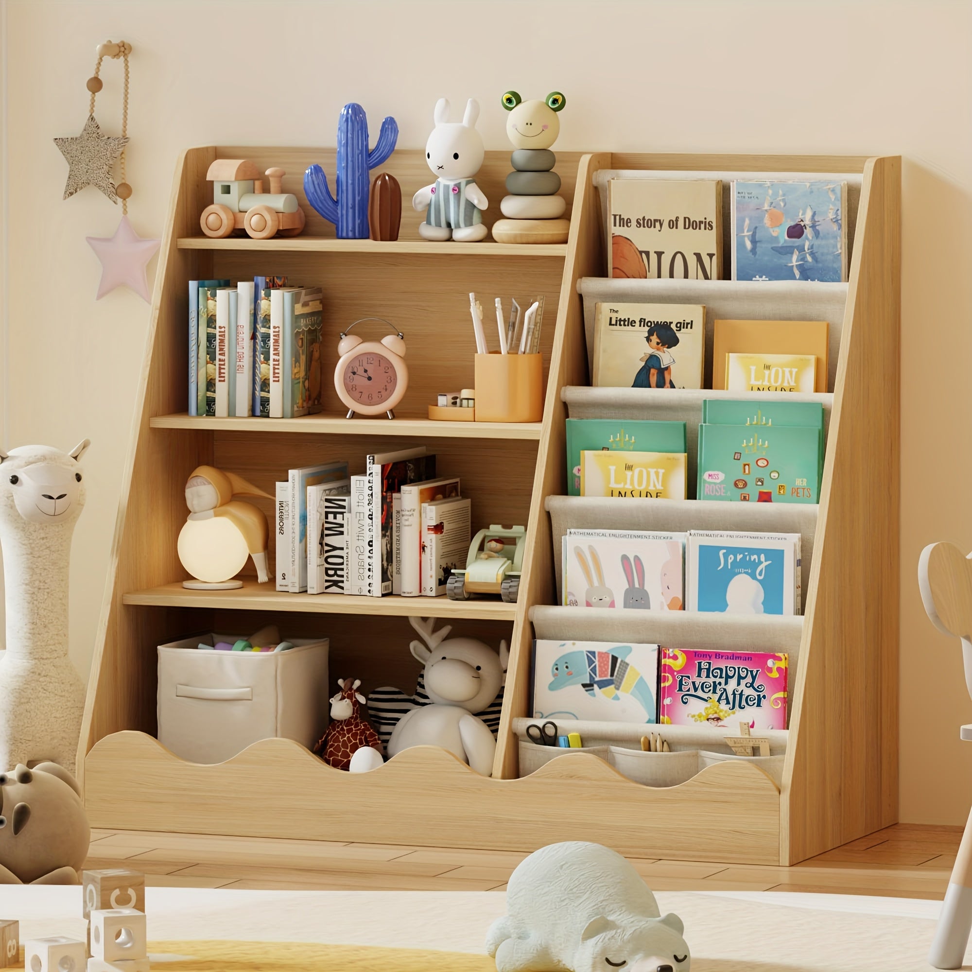 4-tier Bookshelf, 5-tier Hanging Bookcase, Baby Storage Bookshelf, Book And Toy Organizer Cabinet, Book Display Stand, Suitable For Game Rooms, Kindergartens, Classrooms, Libraries, Small Room Storage Shelves, Newspaper Rack.