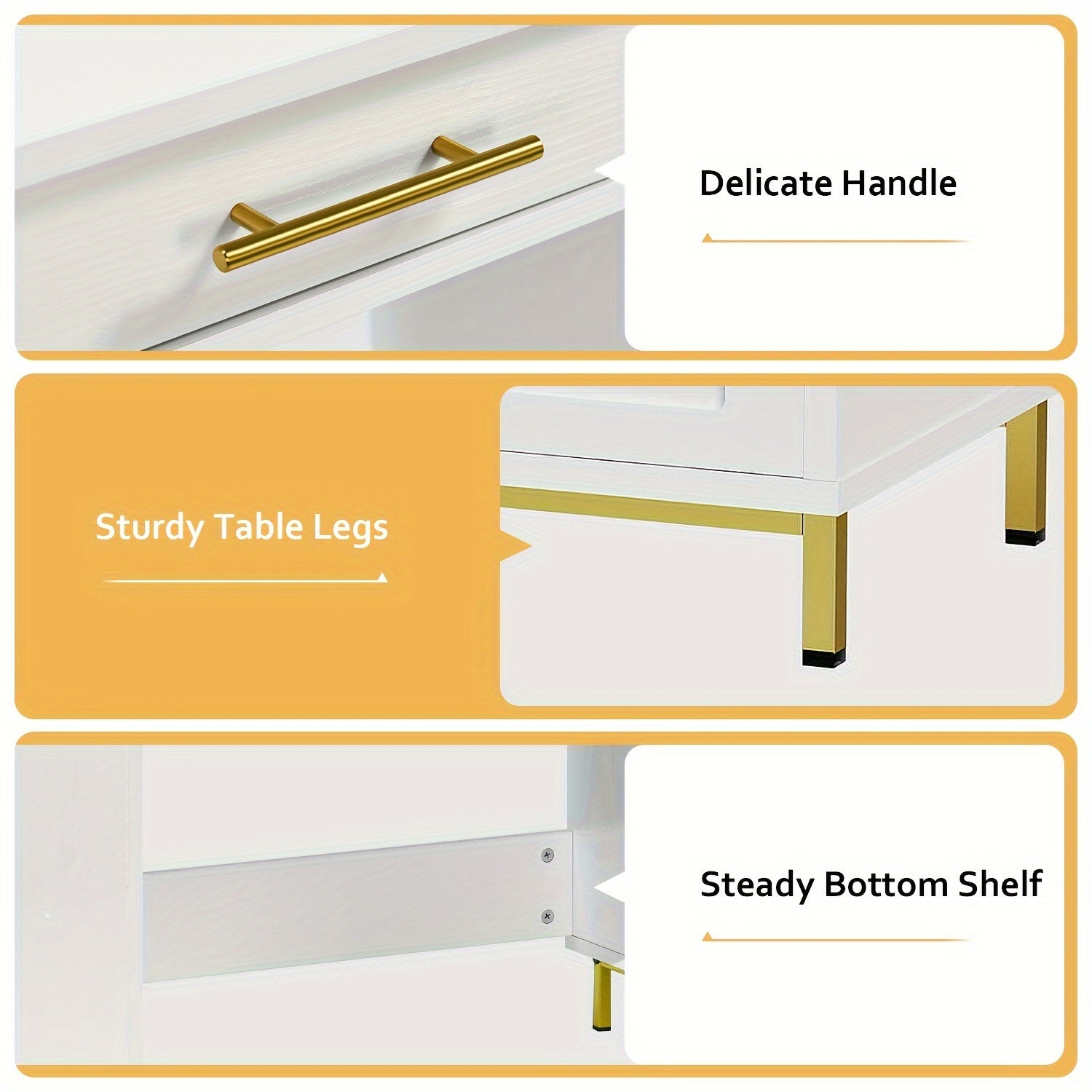 A Compact White Desk Featuring Drawers, Designed in White And Golden, Measuring 43 Inches, Suitable for Home Offices, Bedrooms, And Small Areas, Also Referred to As a Small White Writing Desk