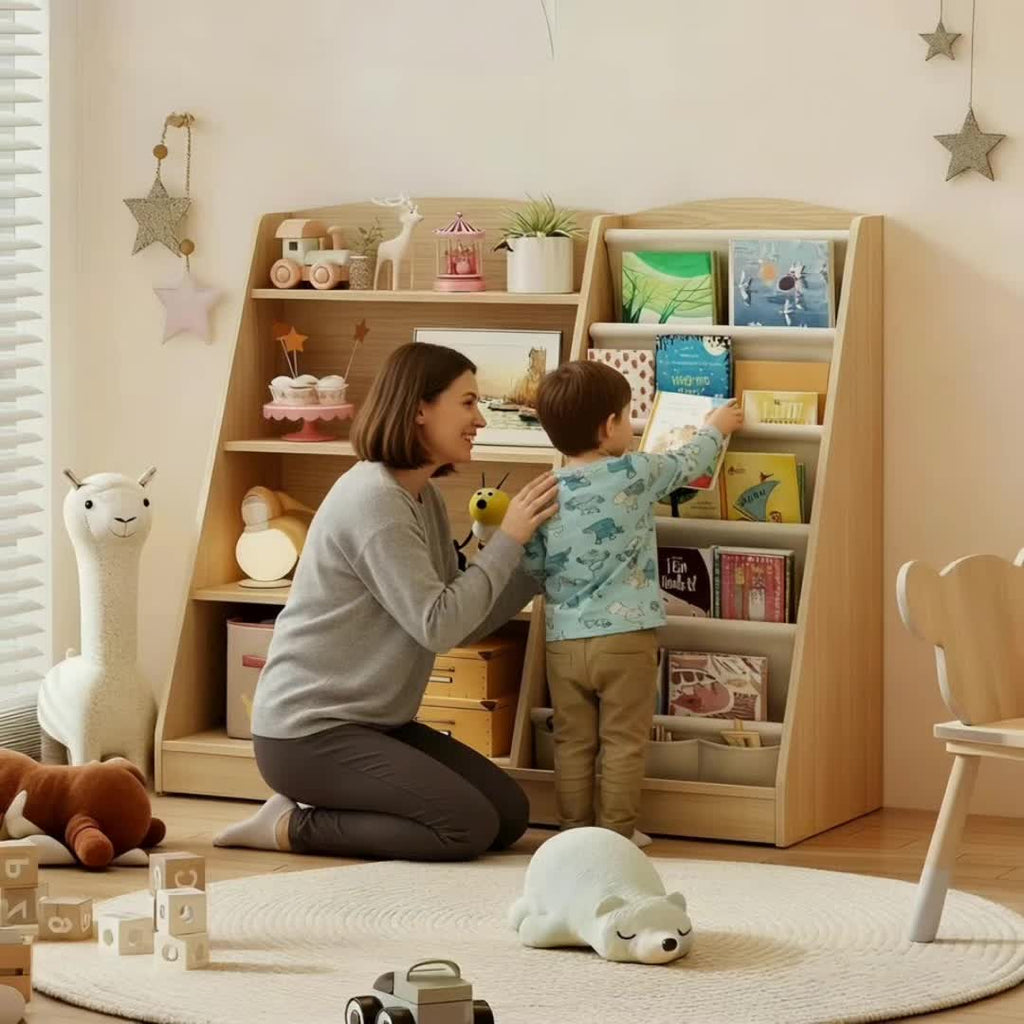 4-tier Bookshelf, 5-tier Hanging Bookcase, Baby Storage Bookshelf, Book And Toy Organizer Cabinet, Book Display Stand, Suitable For Game Rooms, Kindergartens, Classrooms, Libraries, Small Room Storage Shelves, Newspaper Rack.