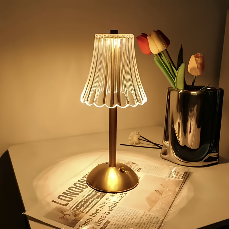 2pcs Vintage Crystal LED Table Lamp with 3-Color Adjustable Lighting, USB Rechargeable - Perfect for Bedroom Ambiance, Living Room, Office, Study, Reading, And Relaxation, Available In 1pc.