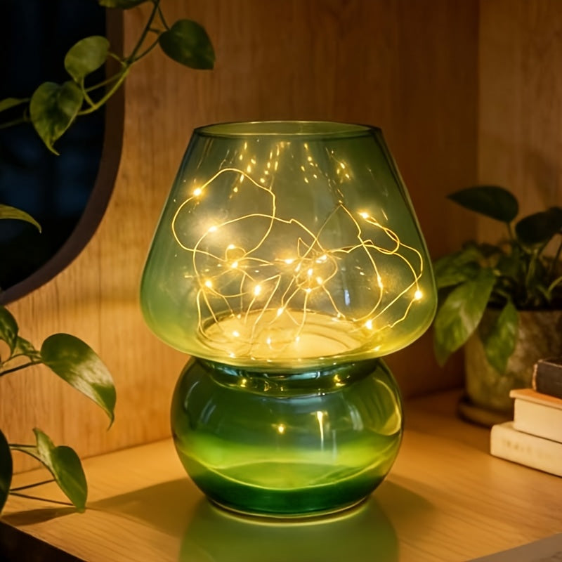 Glass Mushroom Lamp Battery-Powered - Cute Mushroom-Shaped Bulb with Glass &, Portable Table\u002FCendant for Rooms,, Rustic Decor (No Plug, Battery-Supported)