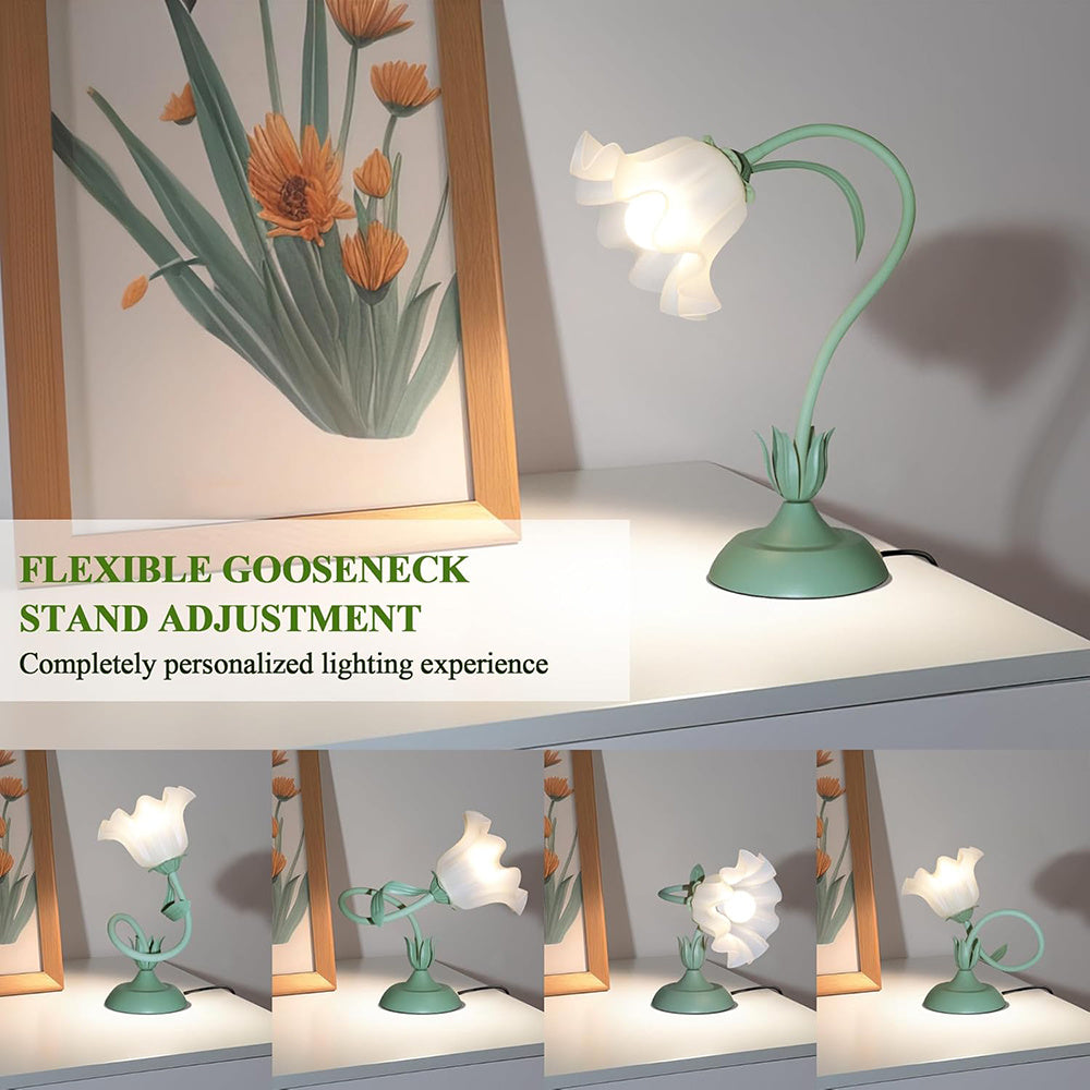 Bedside Table Lamps for Bedroom, Cute Flower Desk Lamp with Adjustable Flexible Gooseneck, 3 Color Temperatures Nightstand Lamp with E26 LED Bulbs, Floral Lamp for Living Room, Office,Reading