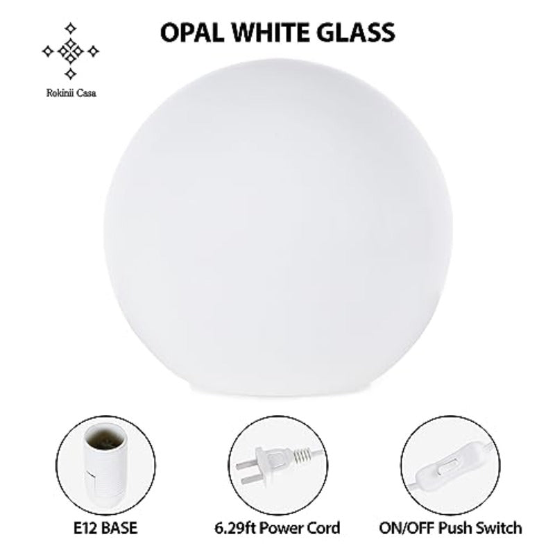 6 Inch Ball Table Lamp with Glass Shade | Traditional Style, Battery Powered, Downlight, No Bulb Included, Suitable for Bedroom, Dorm, Office, and Bookshelf Reading Decoration