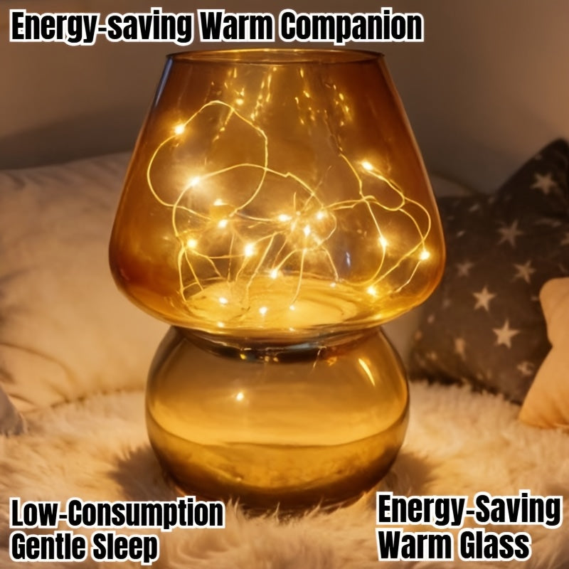 Glass Mushroom Lamp Battery-Powered - Cute Mushroom-Shaped Bulb with Glass &, Portable Table\u002FCendant for Rooms,, Rustic Decor (No Plug, Battery-Supported)