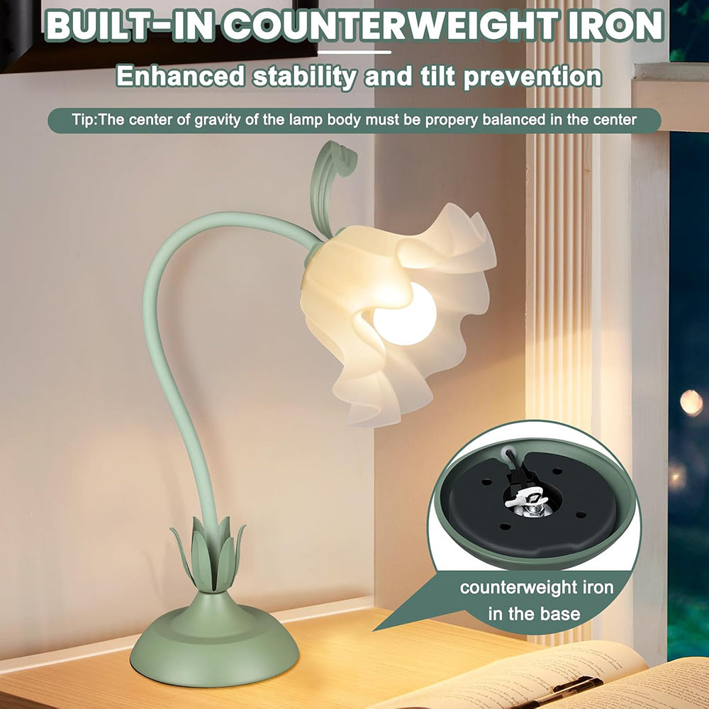 Bedside Table Lamps for Bedroom, Cute Flower Desk Lamp with Adjustable Flexible Gooseneck, 3 Color Temperatures Nightstand Lamp with E26 LED Bulbs, Floral Lamp for Living Room, Office,Reading