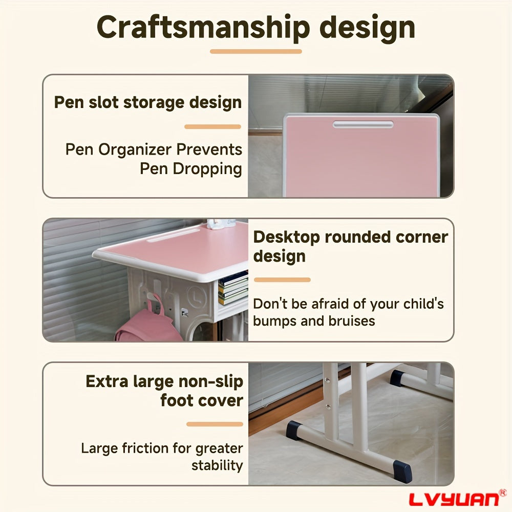 Children'S Study Table And Chair Set, Kids Table And Chair Set, Height Adjustable Desk For Kids, Table And Chairs For Kids - With Ergonomic Design, Suitable For Children, Primary School Students And Teenagers Aged 3-18 Years Old