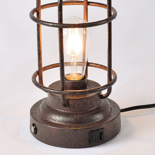 2 Pack Rustic Farmhouse Table Lamps for Living Room End Table with 4 LED Bulbs, Western Metal Lantern Lamps for Bedroom, 2 Lights- 9W Bright Rotary Switch Top Light + Touch Contorl 3 Way Dimmable Night Light, USB Charging, Natural Linen Shade, 23''