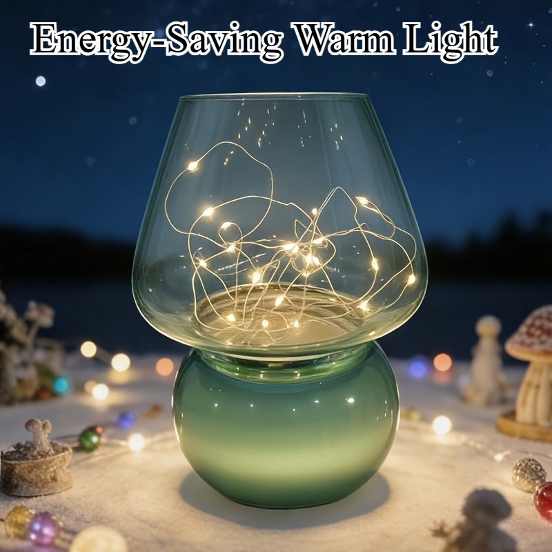 Glass Mushroom Lamp Battery-Powered - Cute Mushroom-Shaped Bulb with Glass &, Portable Table\u002FCendant for Rooms,, Rustic Decor (No Plug, Battery-Supported)