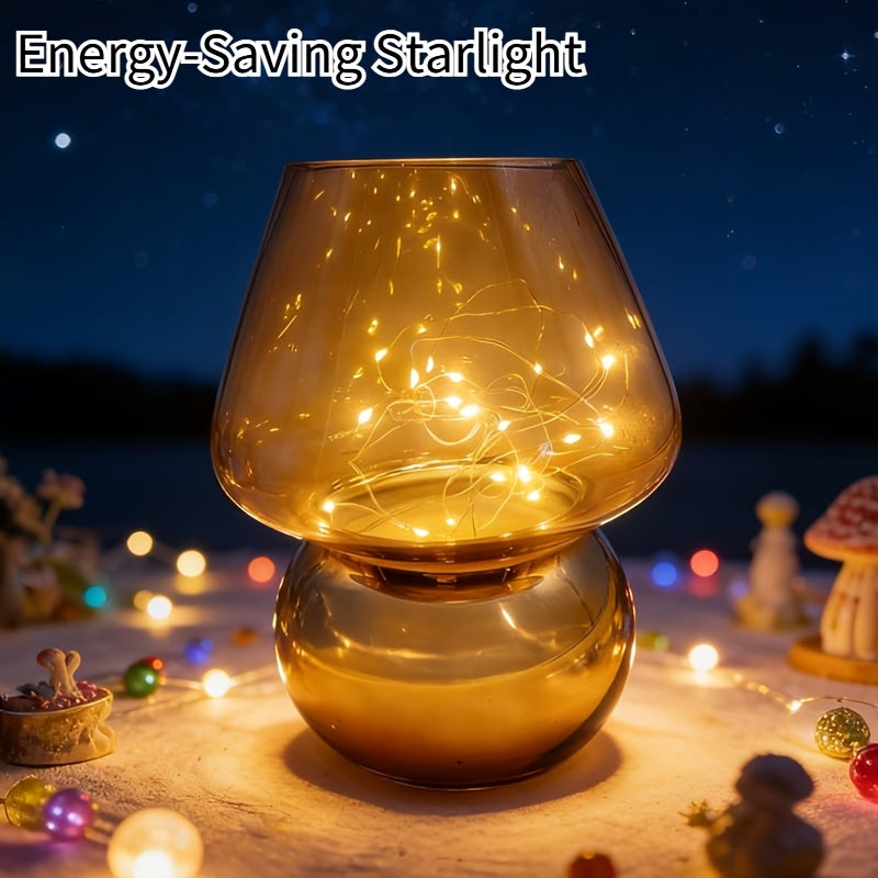 Glass Mushroom Lamp Battery-Powered - Cute Mushroom-Shaped Bulb with Glass &, Portable Table\u002FCendant for Rooms,, Rustic Decor (No Plug, Battery-Supported)