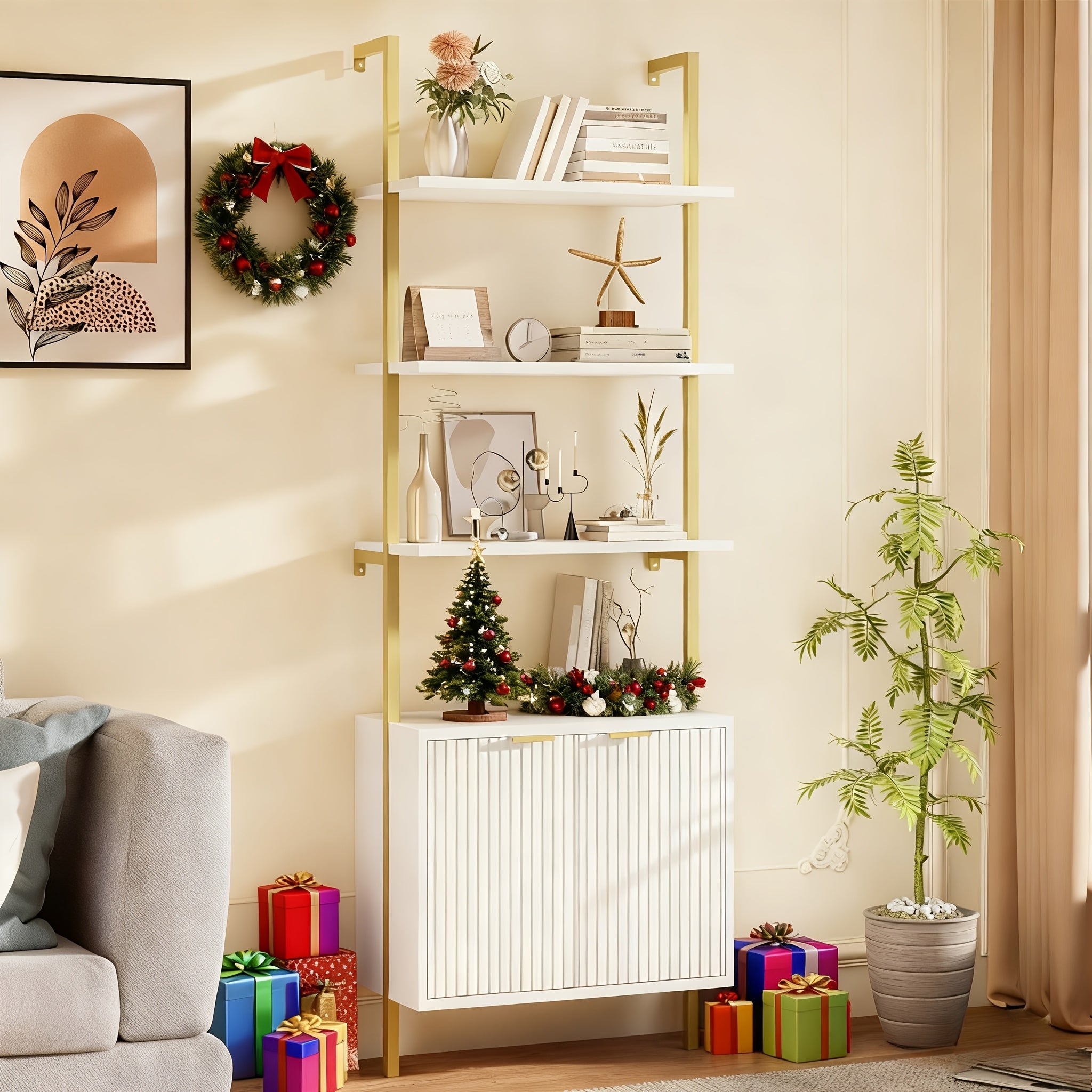 Ladder Bookshelf with Cabinet, 71\