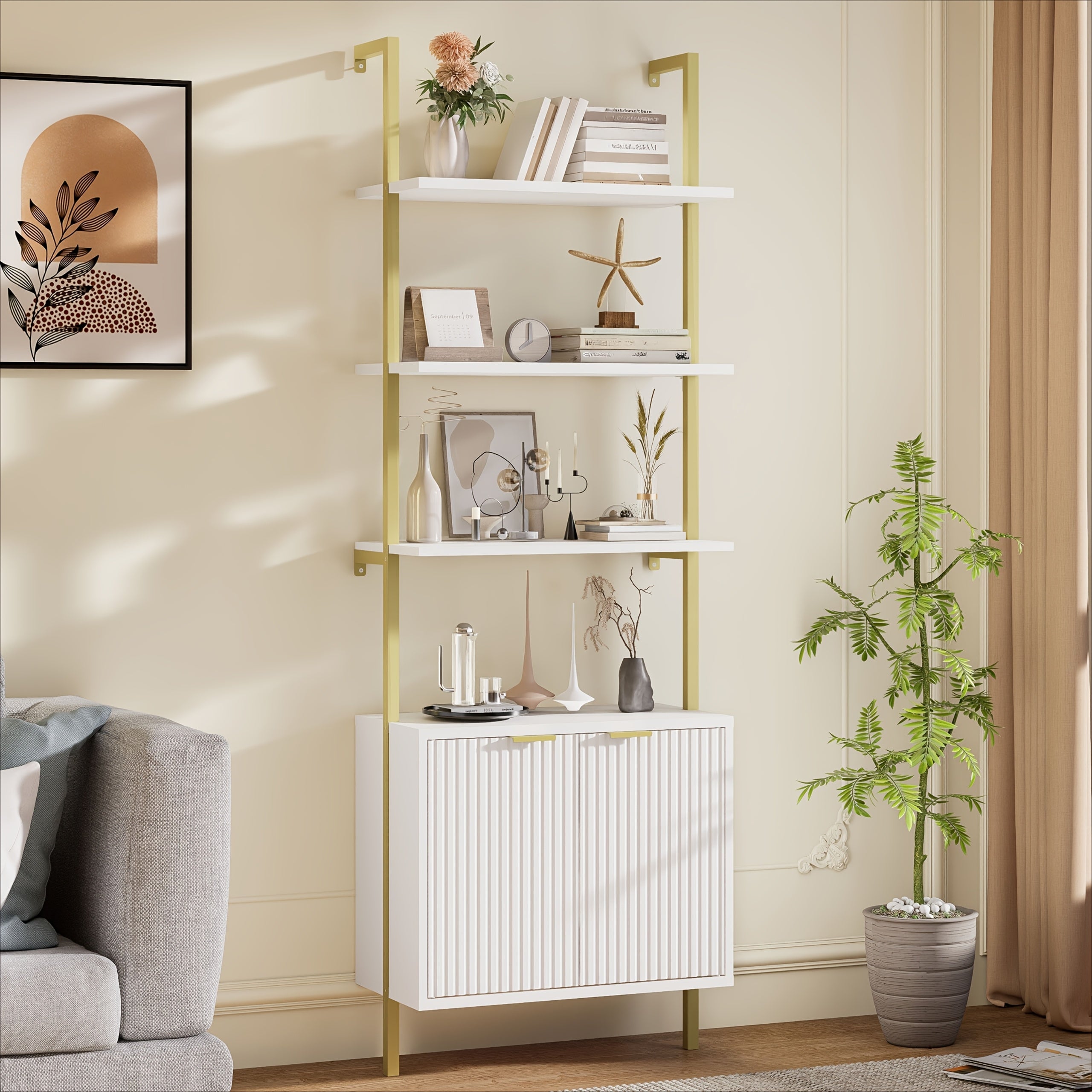 Ladder Bookshelf with Cabinet, 71\