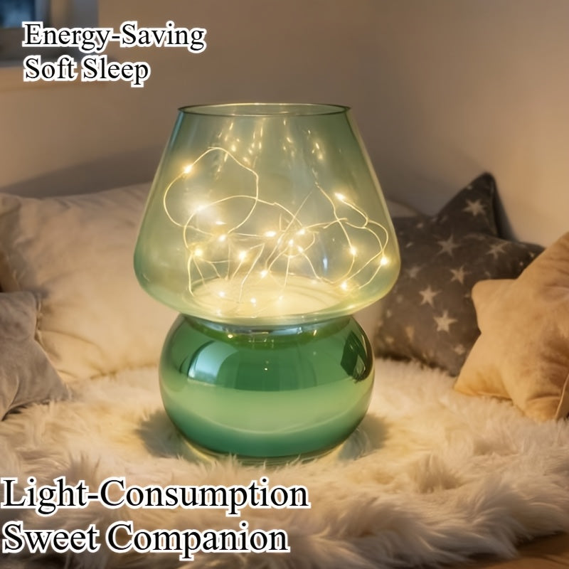 Glass Mushroom Lamp Battery-Powered - Cute Mushroom-Shaped Bulb with Glass &, Portable Table\u002FCendant for Rooms,, Rustic Decor (No Plug, Battery-Supported)