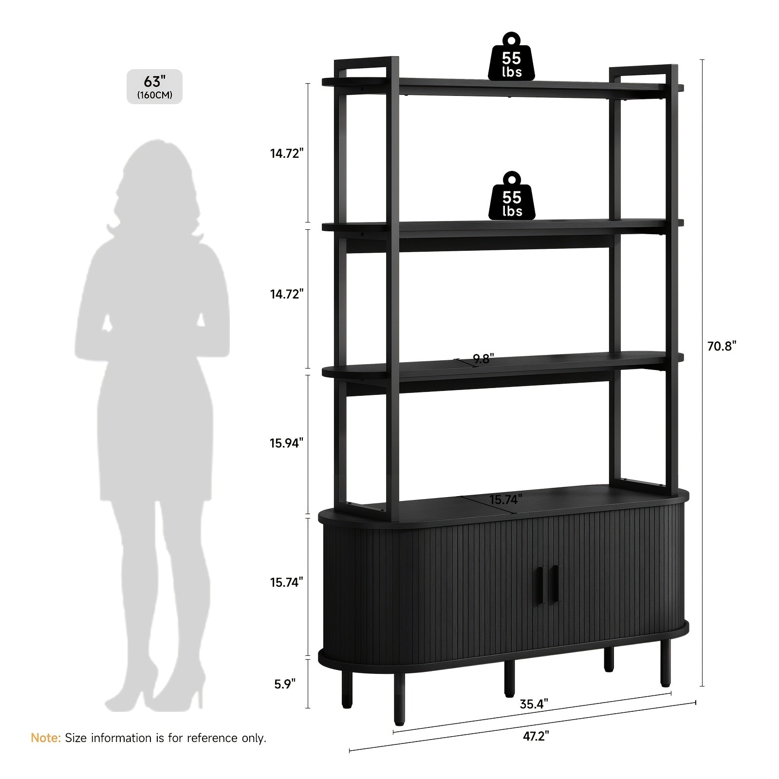 4-Tier Open Bookshelf 71 Inch High Floor Standing Display Bookcase Storage Rack With Storage Cabinets Living Room, Bedroom, Home Office Display Shelf Walnut