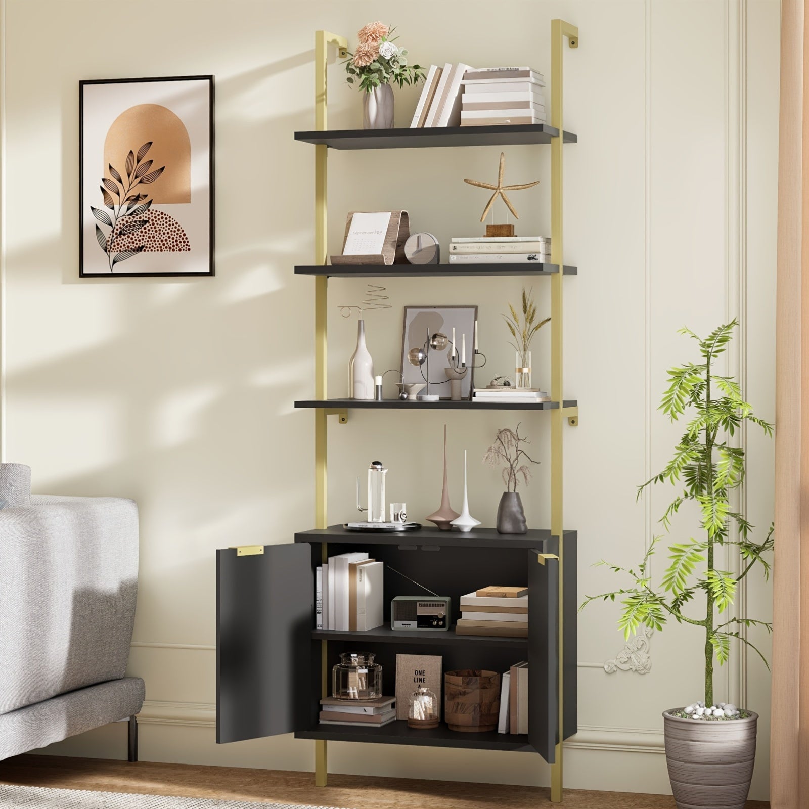 Ladder Bookshelf with Cabinet, 71\