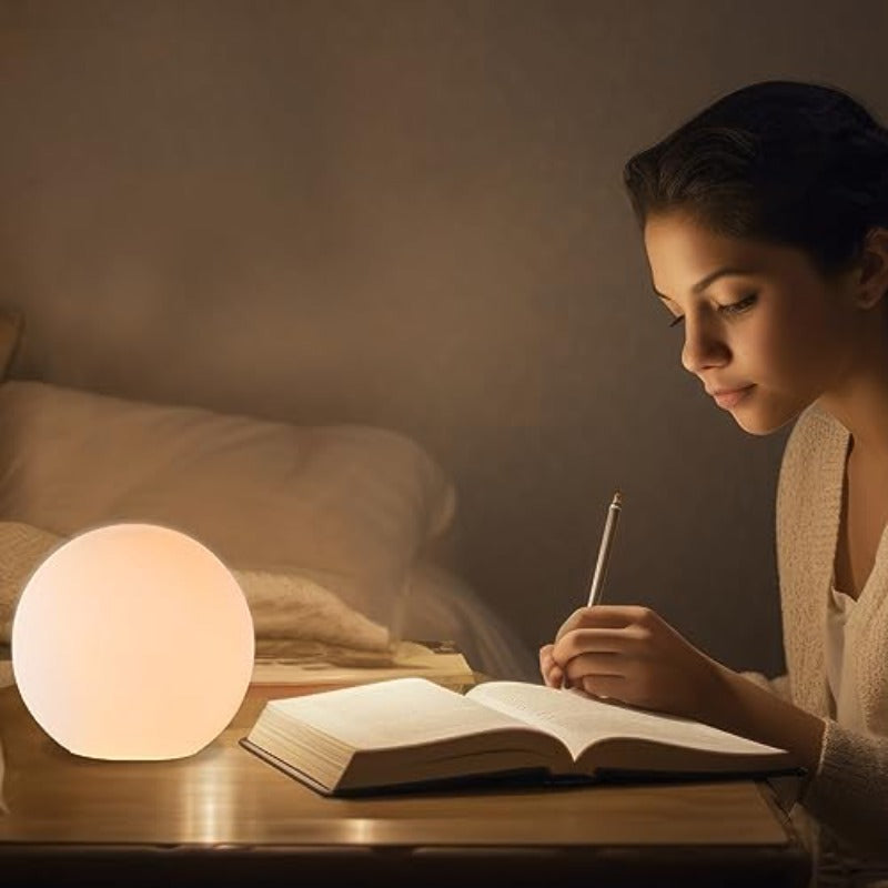 6 Inch Ball Table Lamp with Glass Shade | Traditional Style, Battery Powered, Downlight, No Bulb Included, Suitable for Bedroom, Dorm, Office, and Bookshelf Reading Decoration